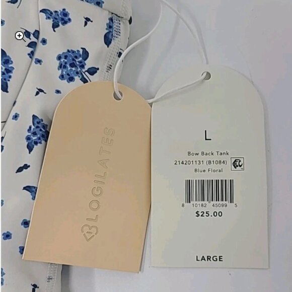 Blogilates Women's Bow Back Tank Top Cream & Blue Floral LARGE NWT - Picture 3 of 5